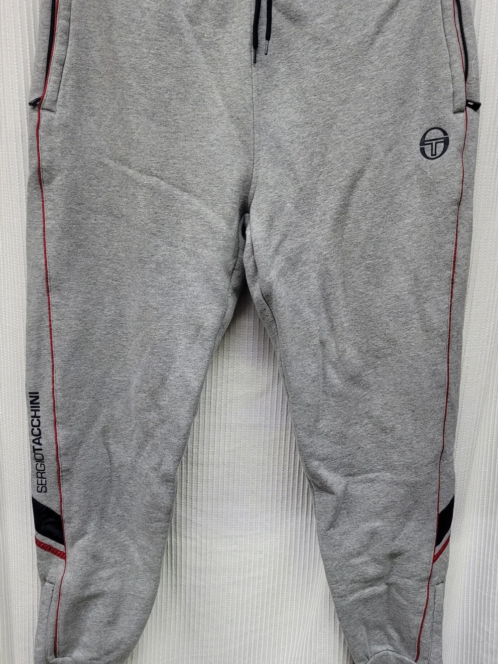Sergio Tacchini Light Gray Jogger Sweatpants with Red Trim